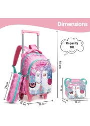 Eazy Kids 16&quot; Set of 3 Trolley School Bag with Lunch Bag and Pencil Case Lama - Pink