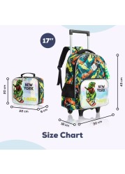 Eazy Kids - 16&quot; Set of 3 Trolley School Bag Lunch Bag &amp; Pencil Case New York Dinosaur - Green