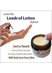 Vintage Tradition Beef Tallow All Purpose Balm Healing Hydrating Mens Skin Care Salve Replaces Body Lotion Hand Cream More Essential Oil Olive Oil and GrassFed Tallow 2 fl oz