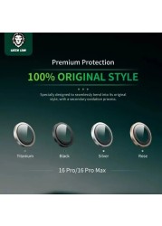واقي عدسة الكاميرا Green Lion HD Plus لهاتف iPhone 16 Pro/16 Pro Max، سهل التركيب، زجاج متين 9H، مضاد للخدش، طلاء مضاد للوهج، حماية من الكسر (16 Pro/16 ProMax أسود)