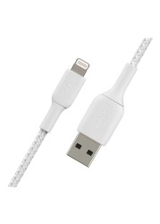 بلكين كابل مضفر ناقل USB نوع A إلى لاستنينغ لمزامنة البيانات والشحن - أبيض