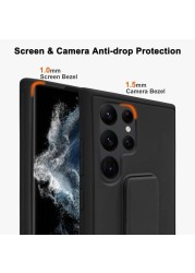 Samsung Galaxy S25 Ultra Case Cover Magnetic Car Mount Kickstand &amp; Holder, Premium Silicone Vertical &amp; Horizontal Hand Strap and Grip with Multi Stand Case for Samsung Galaxy S25 Ultra 5G Black