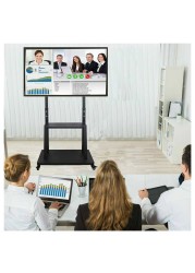 TV Stand with Wheels: Mobile TV Trolley with Mount For 32-80 Inch LED LCD Oled Flat Curved Screen Floor TV Cart Portable Rolling TV Monitor Shelf with Heavy Duty Base Max VESA 600x400MM