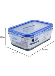 Mondex Glass Food Container With Clips Clear/Blue 350ml+700ml 2 PCS