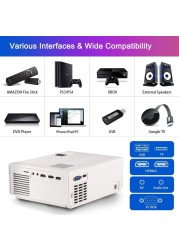 FunLites &nbsp; Bluetooth 1080P Projector,+80% Brightness Video Projector with 200&quot; Display 60,000 Hrs Led Home Theater Projector,Native 1080P Compatible with Fire TV Stick,PS4, HDMI, VGA, AV and USB