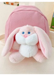 1pc Girls Mini Plush Cartoon Rabbit Candy Color Cute Backpack Suitable For Kindergarten Outings And Daily Use