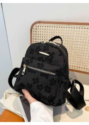 Fashionable Floral Print Black Backpack For Teens Double Zipper Design Suitable For Daily Use