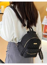 1pc Spring Back To School Girl s Versatile Simple Practical Quilted Backpack With Coin Purse Casual Outdoor Nylon Campus Schoolbag For College Junior High School Students Small And Fashionable Work Co