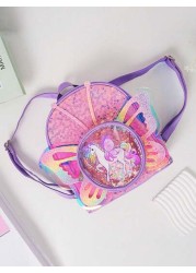 Kids Creative Fashionable Backpack Cartoon Unicorn Sequined Laser Transparent Butterfly Wing Design Double Shoulder Bag