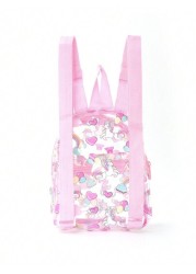 1 Pc Waterproof Pink Unicorn Cute Children s Backpack Girl s Rainbow Love Graffiti Adjustable Shoulder Strap School Bag Outing And Outing Backpack With Front Pocket Storage Suitable For Daily Commutin