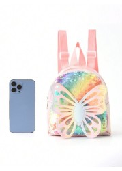 1pc Children Girl Cute Butterfly Color Sequenant Classic Backpack Classic Backpack Is Suitable For Little Girl Kindergarten Elementary School Students Daily Outdoor Travel Festivals Gift