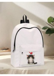 1pc Cute Cat Printed Pocket Backpack Zipper Closure Pocketed Casual Backpack Stylish For Boys And Girls Suitable For School And Outdoor Activities