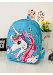 1pc Cute Backpack Nylon Cloth Double Zipper Closure Summer New Style Pink Rainbow Unicorn Schoolbag Fashionable Cartoon Backpack Comfortable Shoulder Strap Large Capacity Multifunctional Suitable For