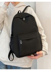 1 Pc Back To School Causal Preppy School Bag Durable Nylon Spacious Multiple Pockets High Capacity With Laptop Compartment Zipper Backpack Purse Solid Color School Backpack Lightweight Bookbags Portab