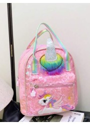 1 Pc New Sequined Material Cute Cartoon Pony Solid Color Girl Backpack Can Be Carried On One Shoulder Smooth Zipper Opening And Closing Sweet And Exquisite Elegant And Stylish Suitable For School Trav