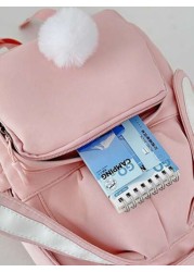 1pc New Fashion Student Backpack Versatile Cute Rabbit Ear Design Nylon Waterproof Large Capacity Rucksack No Pendant