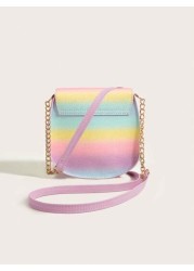 1pc Girls Cute Glitter Butterfly Flap Rainbow Plaid PU Crossbody Bag Suitable For Daily Use