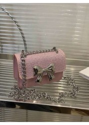 1pc Pu Fashion Sweet Spring Simple Western Style Crossbody Bag Simple And Fashionable Commuting Small Square Bag Korean Fashion Bag With Western Style Butterfly Decoration Fashionable Chain Shoulder S