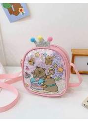 1pc Pu Zipper Closure Fashion Sweet Cute Princess Style Cartoon Capybara Shiny Square Bag Versatile Casual Highly Attractive Bag Multiple Colors To Choose From Suitable For Going Out Outdoor Daily Use