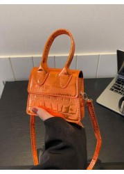 1pc New Fashion Stone Simple Hand Held Shoulder Crossbody Small Square Bag Elegant Mini Solid Color Crocodile Pattern Western Style Personalized Retro Aesthetic Casual Shoulder Crossbody Hand Held Sma