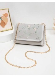 1pc Embroidered Crossbody Bag For Girls Floral Embroidery Shoulder Bag Coin Purse Chain Minimalist Crossbody Bag Suitable For Daily Use Gatherings Gift Giving An Ideal Gift Choice