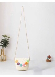 A Mini Children s Straw Bag Flap Bag Crossbody Bag Shoulder Bag Beach Bag Embroidered Applique Bag