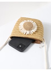 Girls Flower Decor Straw Bag