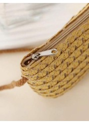1pc Mini Lightweight Cute Woven Straw Crossbody Bag For Kids Suitable For Outdoor Beach Travel