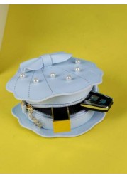 Girls Faux Pearl Bow Decor Dome Bag Mini Blue