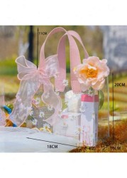1pc Summer Daisy PVC Transparent Tote Bag Fresh Flower Printed Jelly Bag With Delicate Bowknot Gift Bag