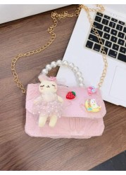 1 Pc Mini Young Children Handbag Pearl Bag Flip Bag Princess BagChain Messenger Bag Small Square Bag Shoulder Bag Candy Storagebag Versatile Lightweight Flip Closure Casual Bag For Travel VacationOutd