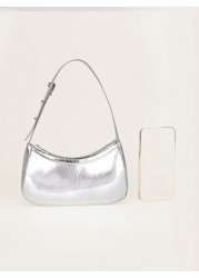 1pc Mirror Silver Handbag Patent Leather Reflective Clutch Shoulder Bag