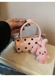 1pc Fashionable Polka Dot Handbag Cylindrical Bag Korean Style Niche Shoulder Messenger Bag Versatile Boston Handbag Niche Polka Dot Cake Handbag Pillow Bag Large Capacity Commuter Versatile Shoulder