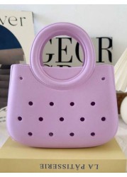 1pc EVA Solid Color DIY Hollow Out Tote Bag Waterproof Storage Basket Beach Bag Fashion Handbag