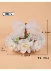 1pc Beautiful Bowknot Ribbon Flower Girl Basket For Wedding Woven Flower Girl Petal Toss Basket