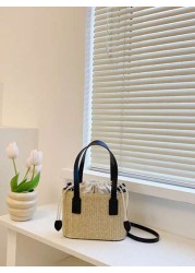 Woven Straw Shoulder Bag For Girl Simple Minimalist Casual Small Square Crossbody Bag