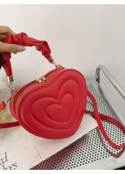 1pc High Grade Heart Shaped Small Bag For Girls Fashionable And Sweet Style Love Hand Held Shoulder Messenger Bag College Style Heart Girl Bag Pu Material Fashionable Girl Bag Girl Love Plaid Elegant