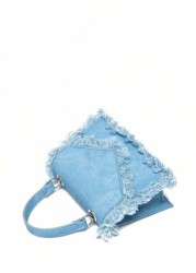 Simple Square Bag Casual Denim Blue Handbag Solid Color Chain Strap Crossbody Bag Shoulder Bag For Girls