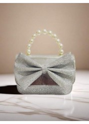 Kids Pearl Handbag Holiday Gift PU Leather Butterfly Decor Fashion Princess Coin Purse Mini Bag For Little Girls