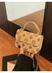1 Piece Of Fashionable And Simple Printed Cute Handbag Letter Embossed Versatile Mini Handbag Small Square Bag Fashionable Lipstick Bag Pu Material With Fashionable Chain Shoulder Strap Magnetic Buckl