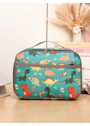 1 New Nylon Material Boy And Girl Cute Cartoon Pattern Lunch Bag Large Capacity Zipper Closure Fashionable And Casual Suitable For Daily Outings Travel And School