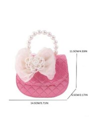 Fashionable Cute Bow Accent Shoulder Crossbody Bag With Elegant Pearl Lace Decor Beaded Handle