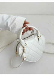 1pc Pu Zipper Closure Fashion Sweet Fresh Heart Shaped Quilted Handbag Versatile Casual Bag Niche Design Adjustable Shoulder Strap Versatile Not Picky Ideal Holiday Gift Suitable For Daily Use To Atte