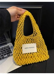1pc Mini Handbag Nylon Open Closure Summer Hollow Woven Girl S Bag Handbag Seaside Small Mobile Phone Bag Comfortable Suitable For Daily Outings Travel Is A Perfect Gift For Girls