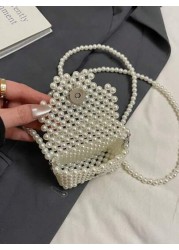 Versatile Mini Retro Girl Crochet Faux Pearl Beaded Bag