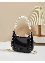 Mini Underarm Bag For Toddler Girls Pearl Decor Zipper Closure Handbag Lovely Gift Bag For Girls