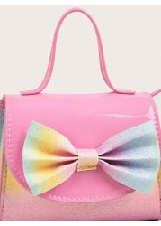 1pc Girls Cute Bowknot Mini Crossbody Bag In Holographic Plaid Print Coin Purse