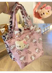 Sanrio Sanrio HELLO KITTY Women s Cute Cartoon Canvas Tote Bag Zipper Design High Quality Multi Function Storage Bag School Backpack Outdoor Bag Decorative Bag Shopping Bag Women Gift Graduation Mothe