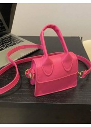 1pc Girls Solid Color PU Flap Closure Mini Handbag Retro Fashion Tote Crossbody Shoulder Bag Suitable For Daily Use