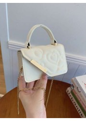 1pc Niche Bag Mini Leather Bag Small Square Bag Love Flower Print Multifunctional Metal Chain Casual Fashion Handbag Suitable For Teenagers To Travel Daily Matching Suitable For Shopping And Daily Use